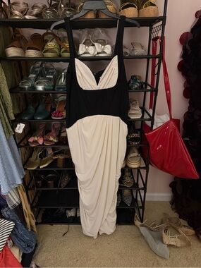 Maeve Black and Cream Draped Maxi Dress